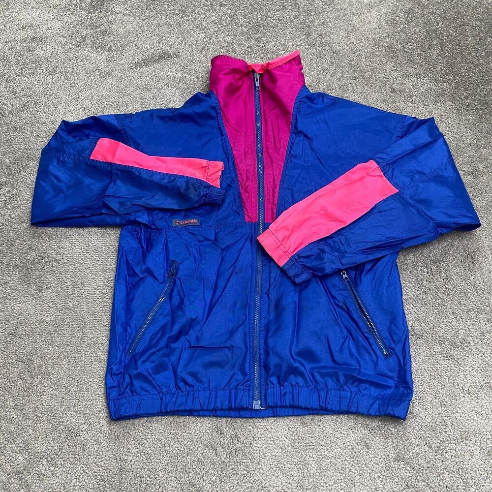 Columbia Intertrainer Vintage Retro Windbreaker Jacket Womens Medium Blue Pink